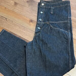 Vintage Hollywood Dark Blue Denim Jeans with Button Fly Ultra High rise